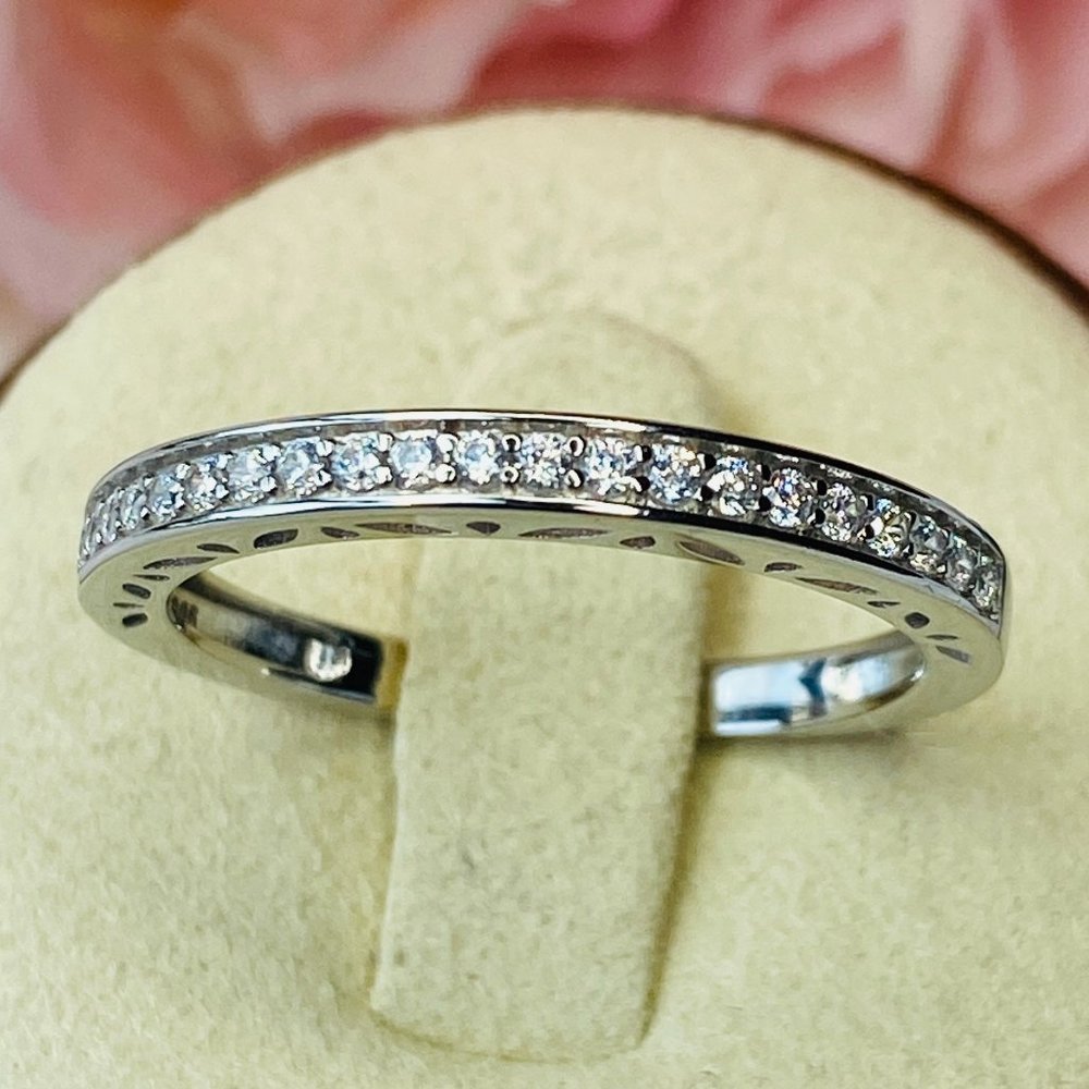 White Round Cubic Zirconia Rhodium Over Sterling Silver Wedding Band Rin…